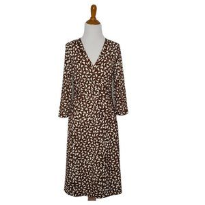 Sigrid Olsen Jersey Faux Wrap Dress 3/4 Sleeves Brown Printed Women Medium